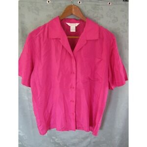 Vintage 90's Sellecca Shirt Size 8 Hot Pink 100% Silk Top